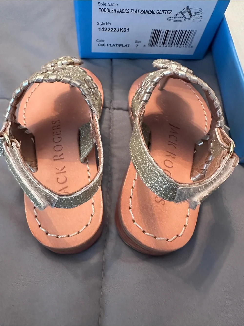 Jack Rogers Kids Metallic Gold Floral Slide Sandals w/Velcro Slingback Like New
